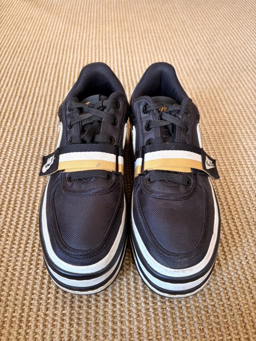 Nike Platform Women's Black White and Gold Strap Sneakers